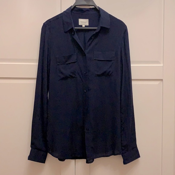 Navy button down blouse - Picture 1 of 4